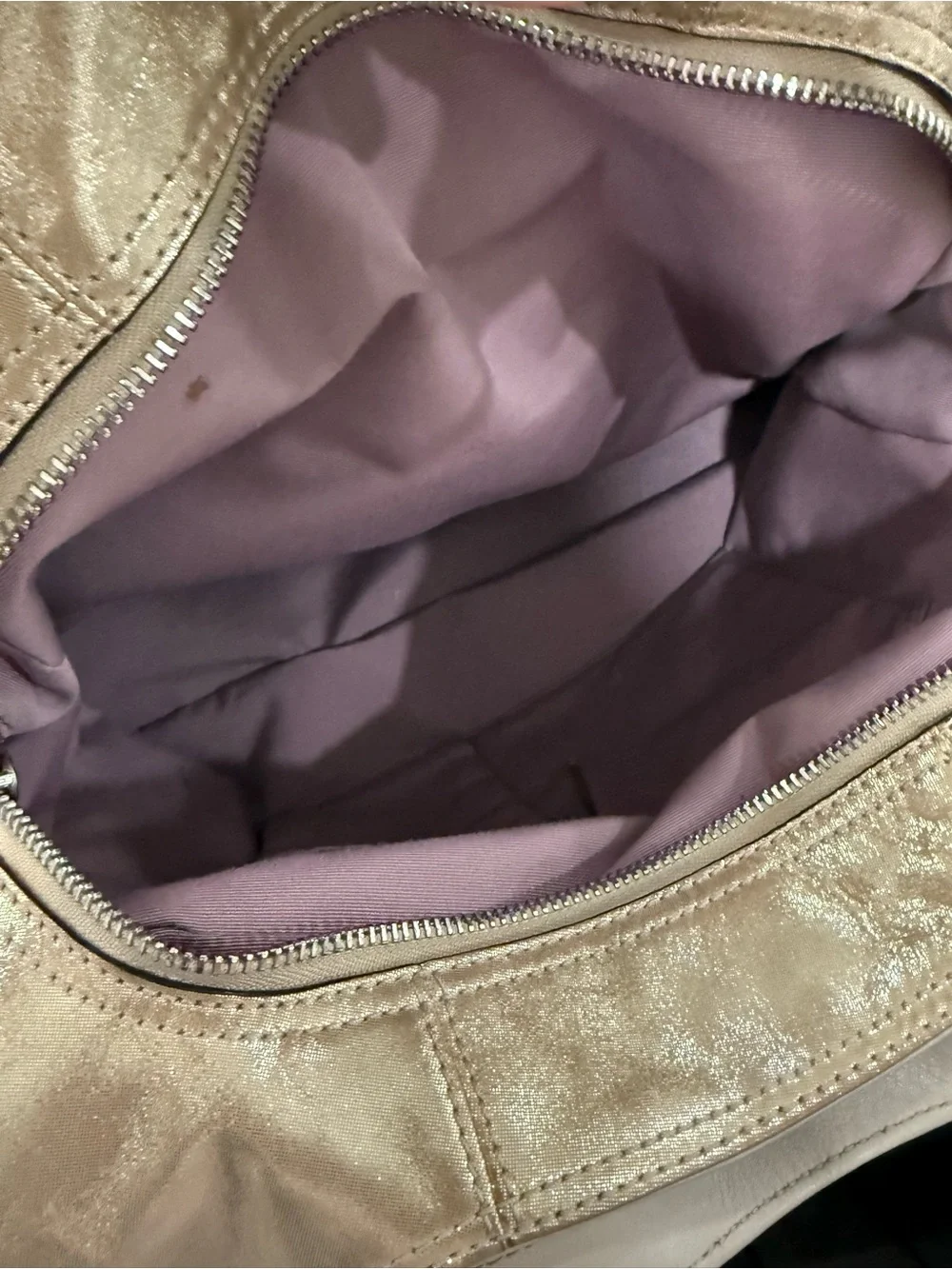 Coach Metallic Gold Leather Hobo Shoulder Bag Large Buckle Silver Hardware